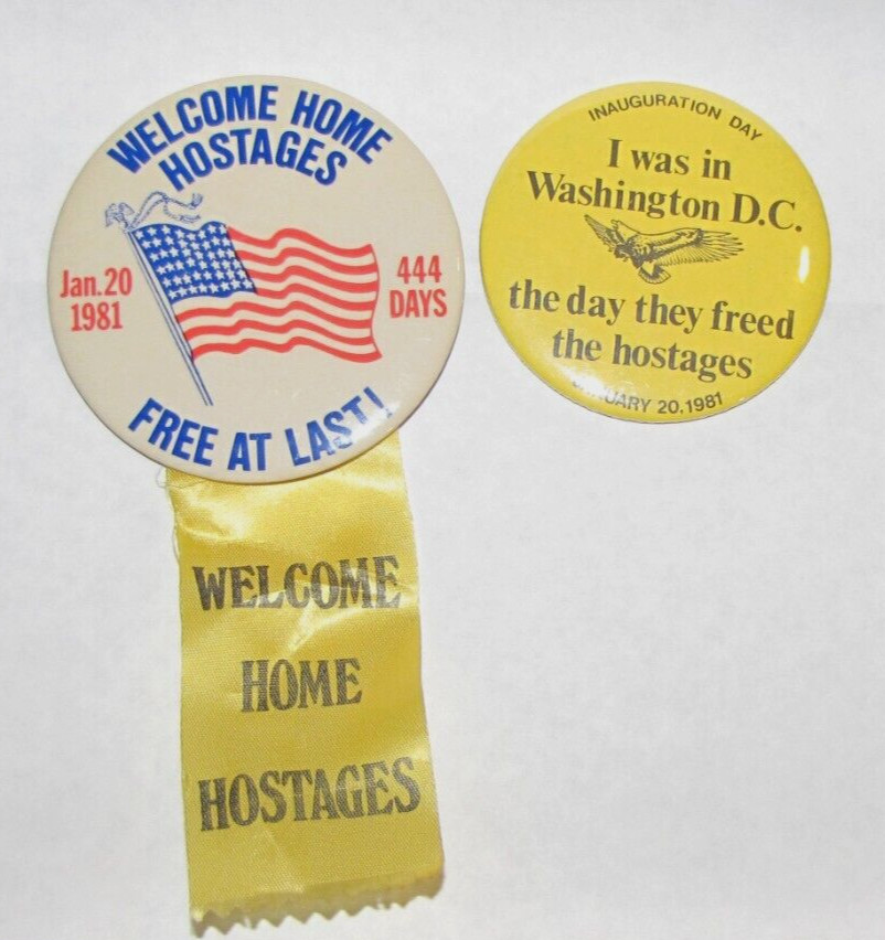 2x Welcome Home Hostages Jan 20, 1981 Inauguration Day Pinback Buttons