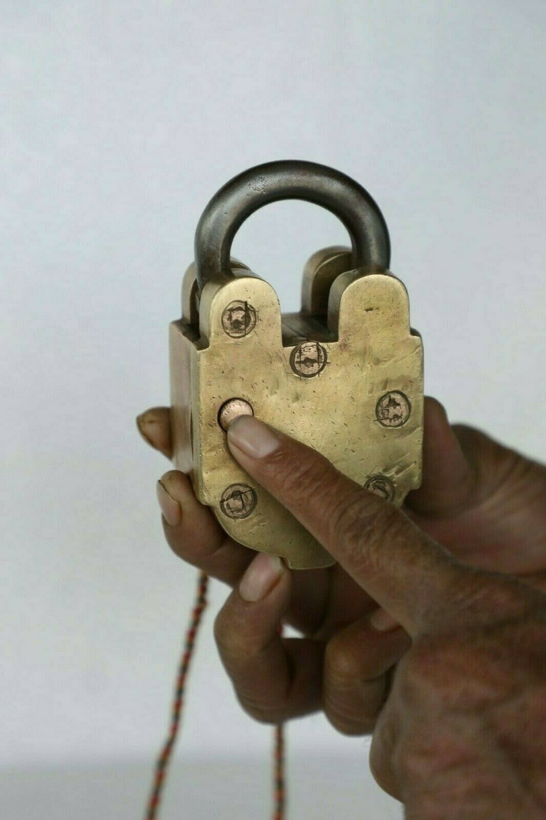 VintageBrass & Copper Handcrafted Push Button Solid Heavy Tricky/Puzzle Padlock