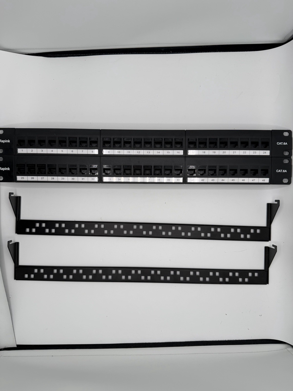Rapink Patch Panel 48 Port Cat6A with inline keystone, Pass-Thru