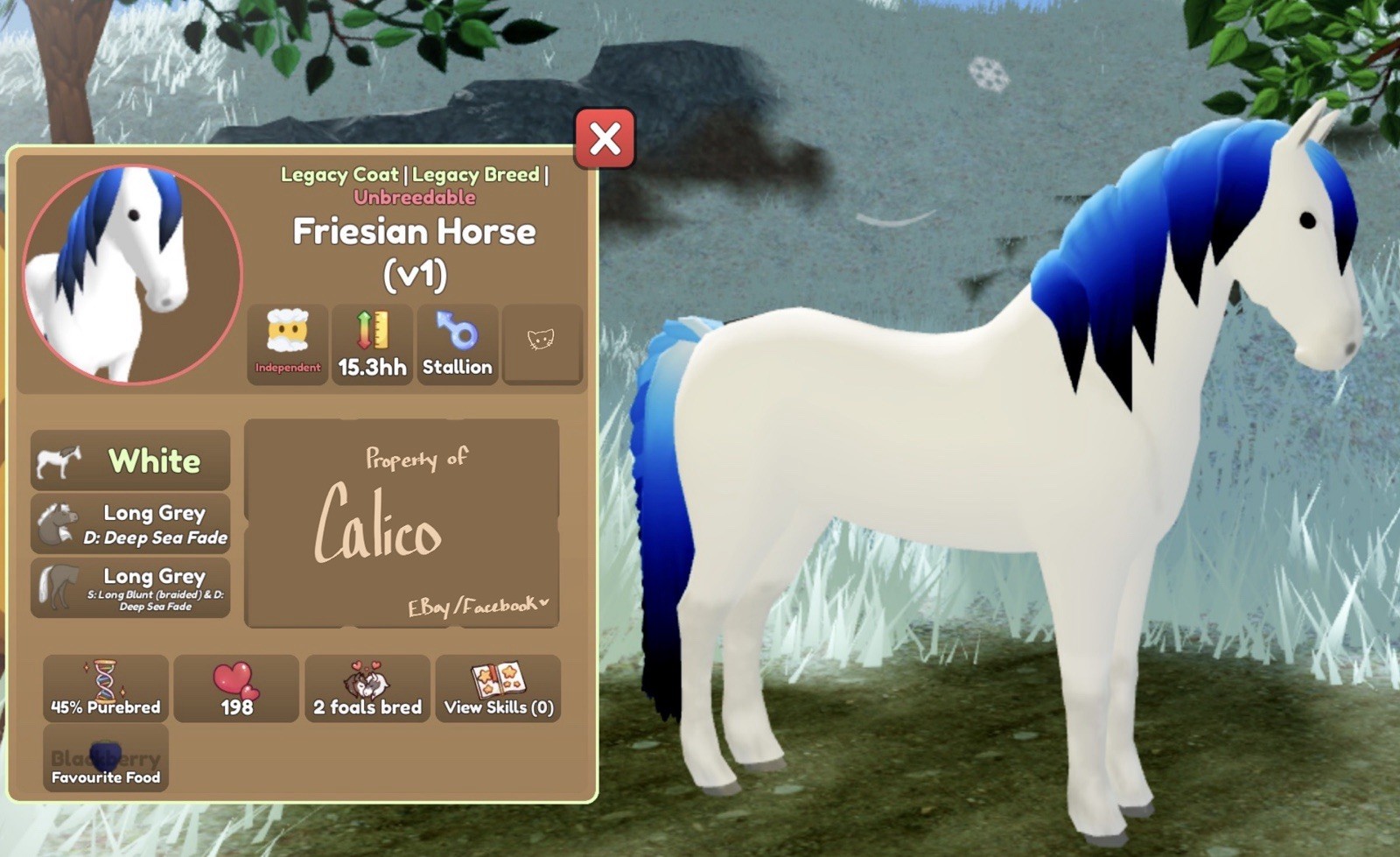 Wild Horse Islands | Legacy White V1 Friesian | Dyed Deep Sea Fade