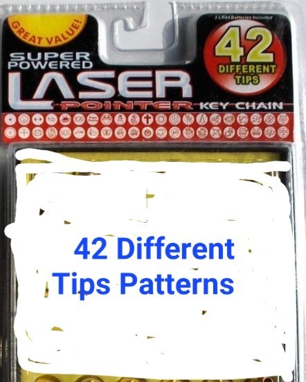 Laser Pointer Keychain with 42 Interchangeable Asst. Pattern Tips w/ Batteries