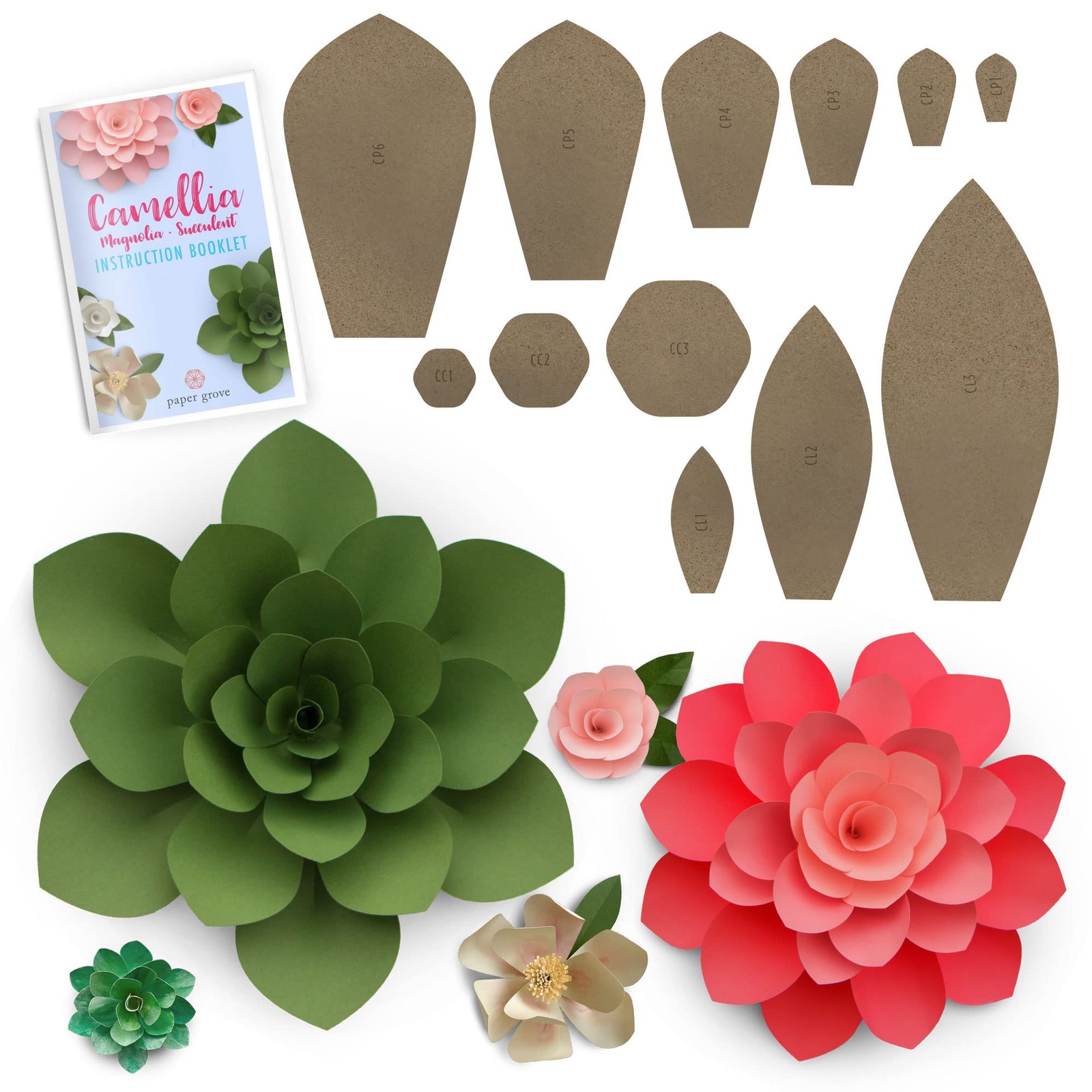 Paper Flower Template DIY Kit Camellia Magnolia Succulent 2-18 Inch Leaves