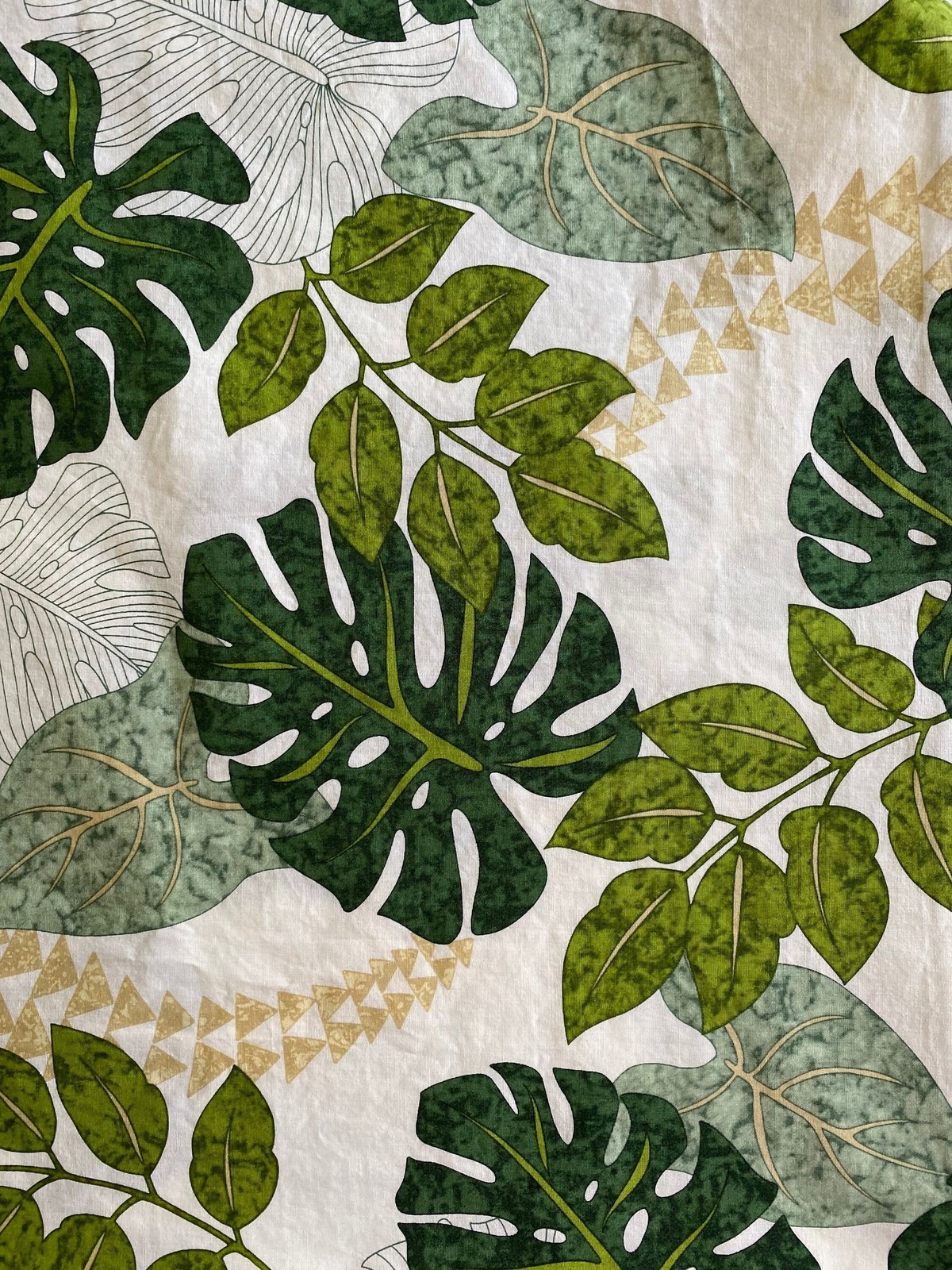 Cream Pillowcase with Tropical Leaves and Shark Tooth Pattern