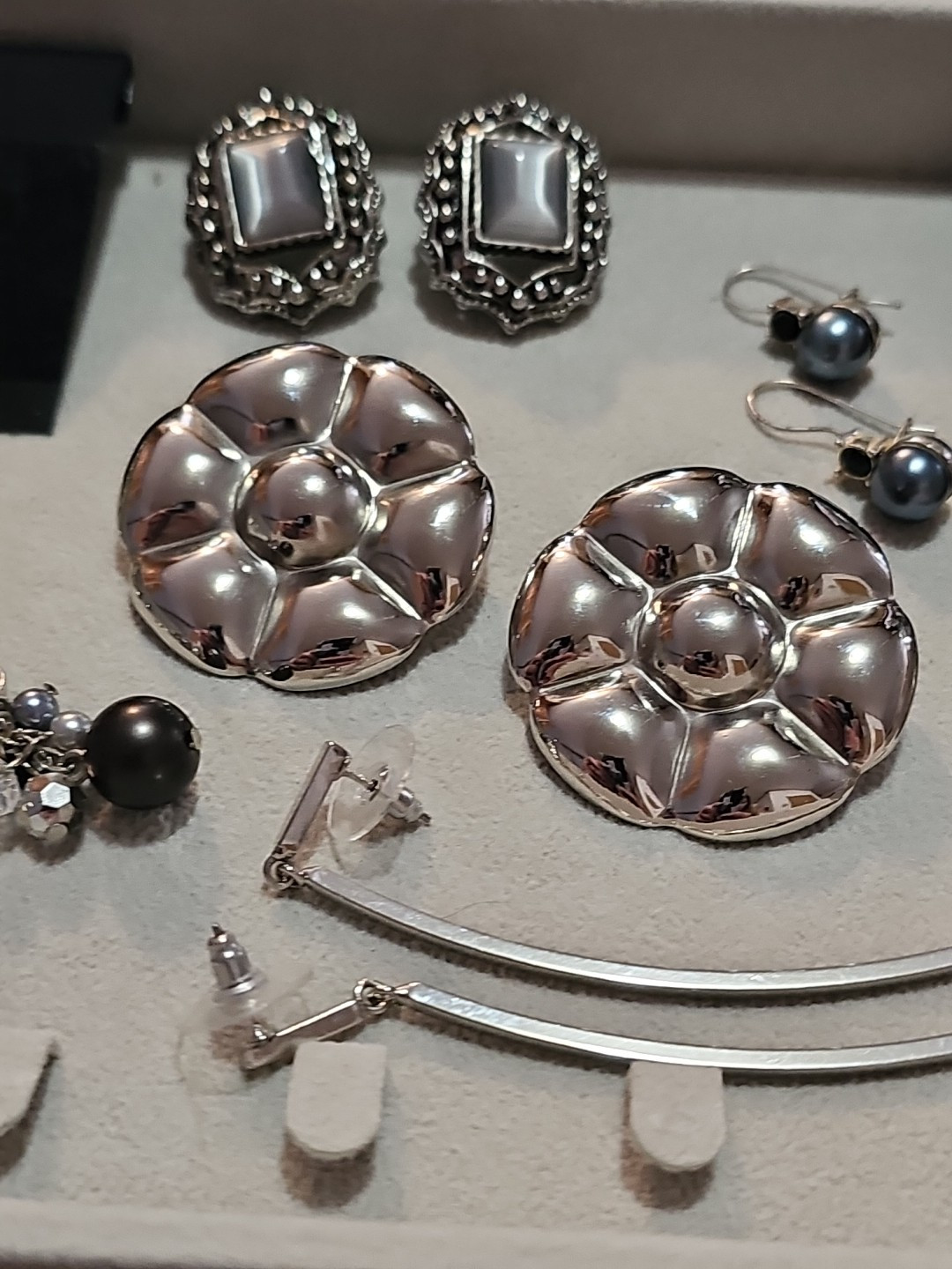 Silvertone 8 Pair Post Earring Lot Nice Variety Some Branded