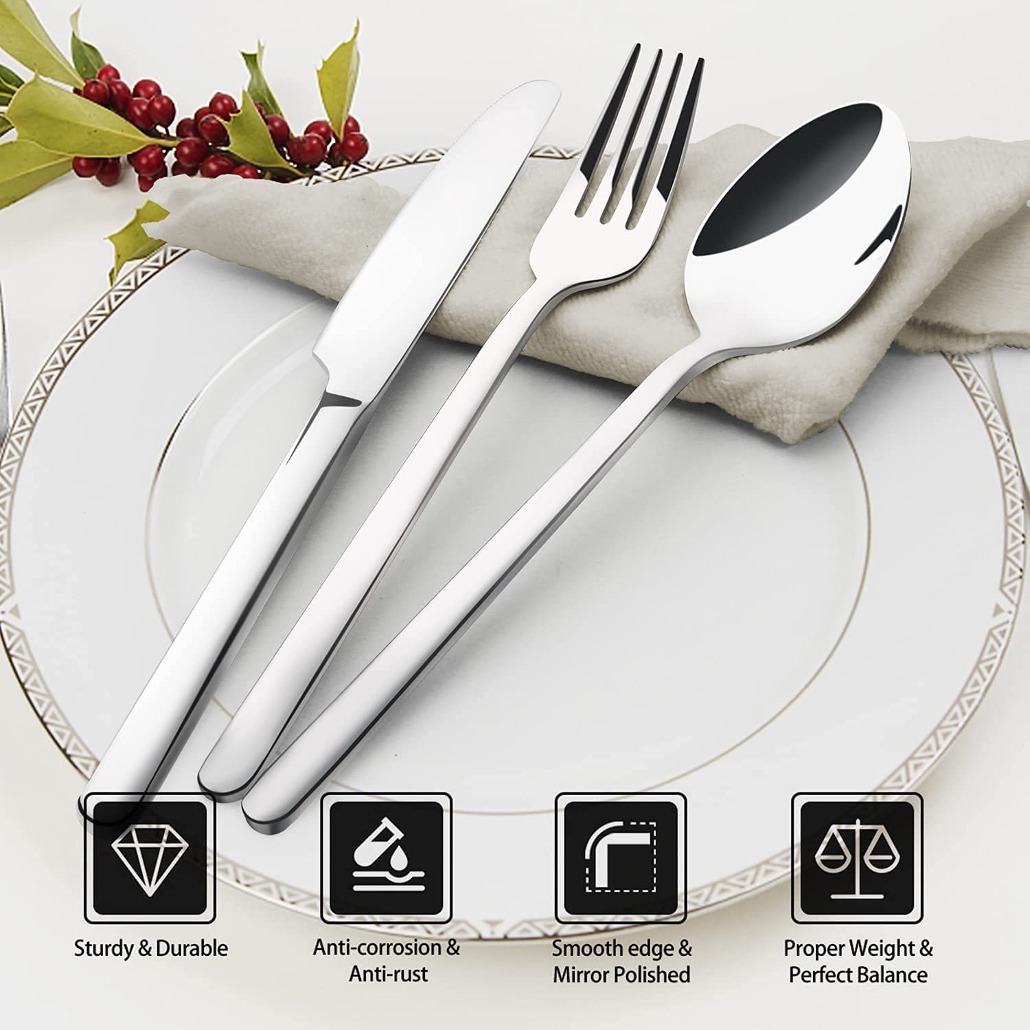20-Piece Stainless Steel Silverware Set for 4 - Dishwasher Safe Flatware