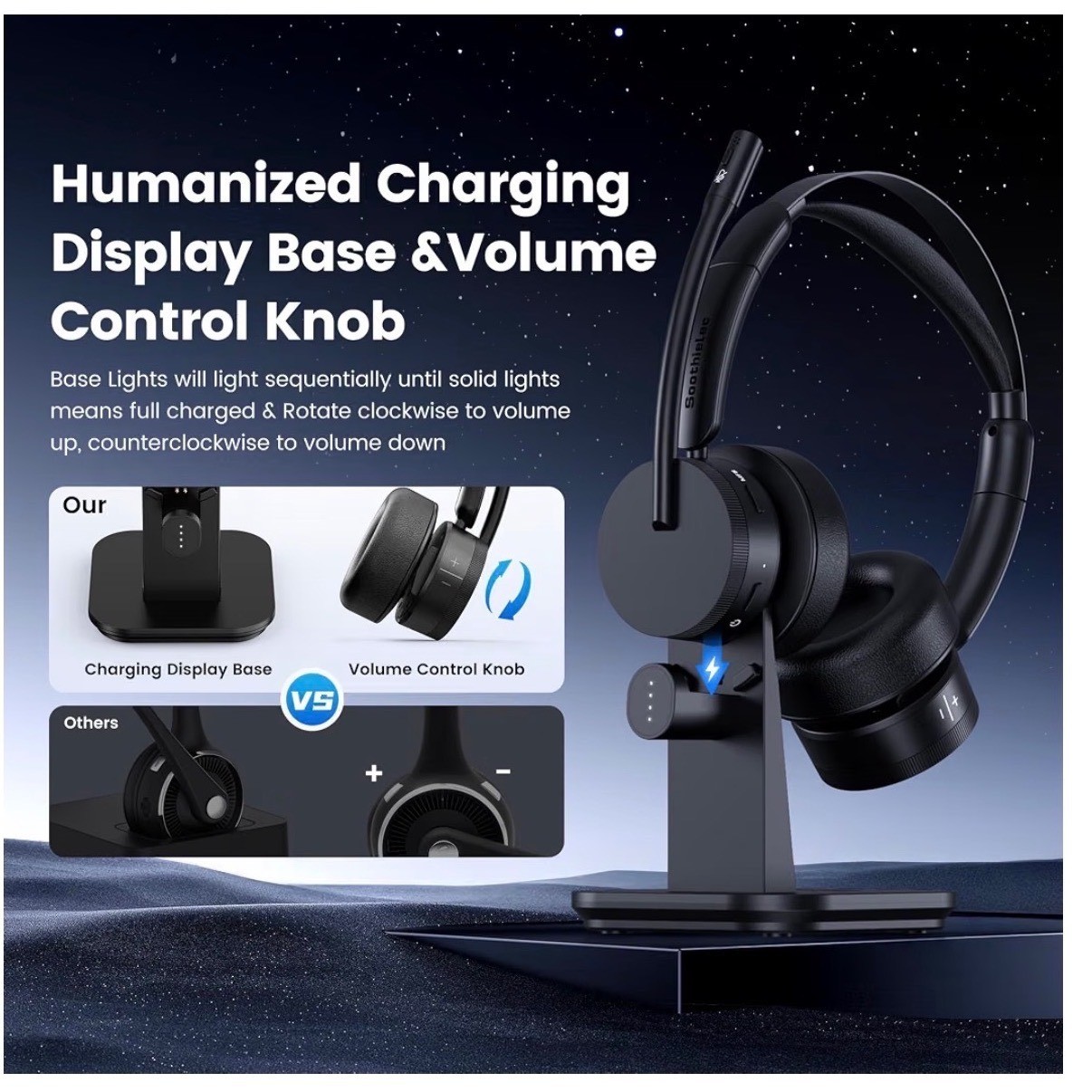 Soothielec KH156M Wireless Headset Unisex OS Black New Bluetooth Charging Stand