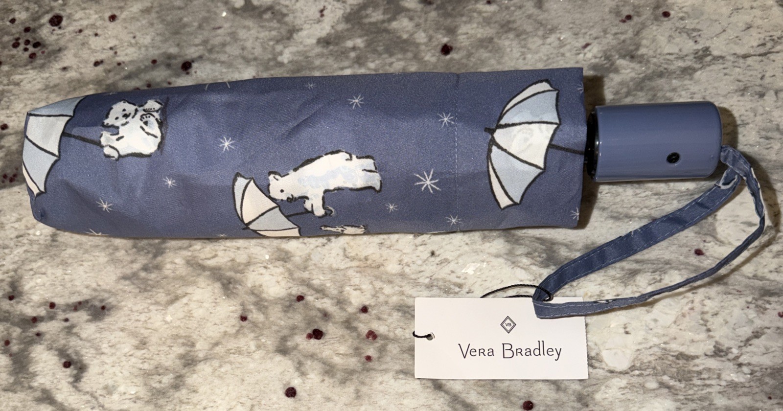 NEW Vera Bradley Bears Umbrella Automatic Beary Merry Cool Blue New With Tags