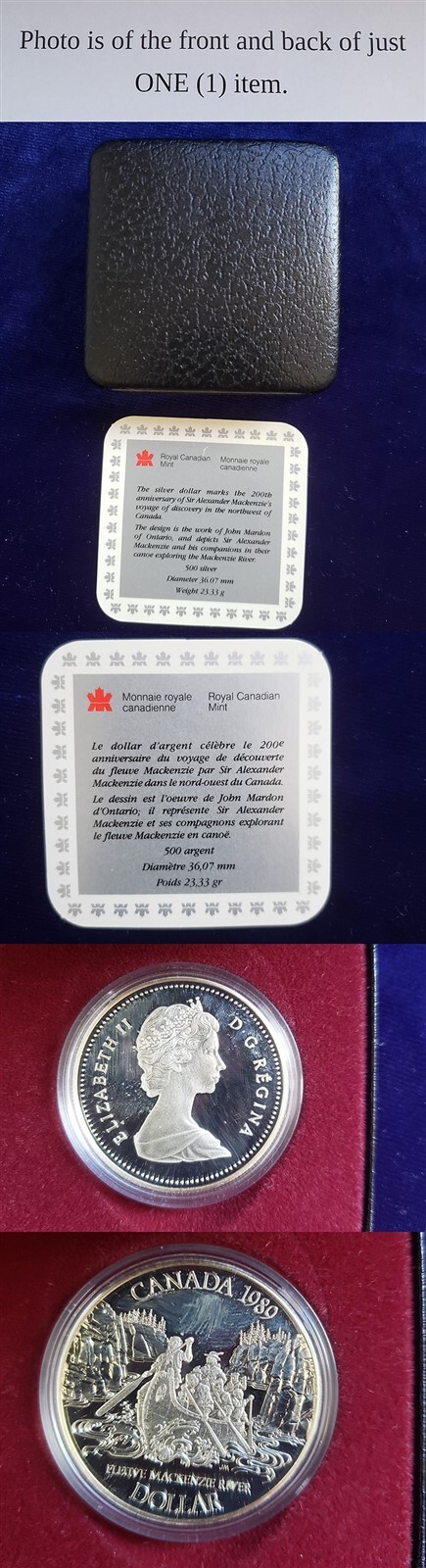 1989 Canada Fleuve Mackenzie River Commemorative Proof Dollar Box COA 241538
