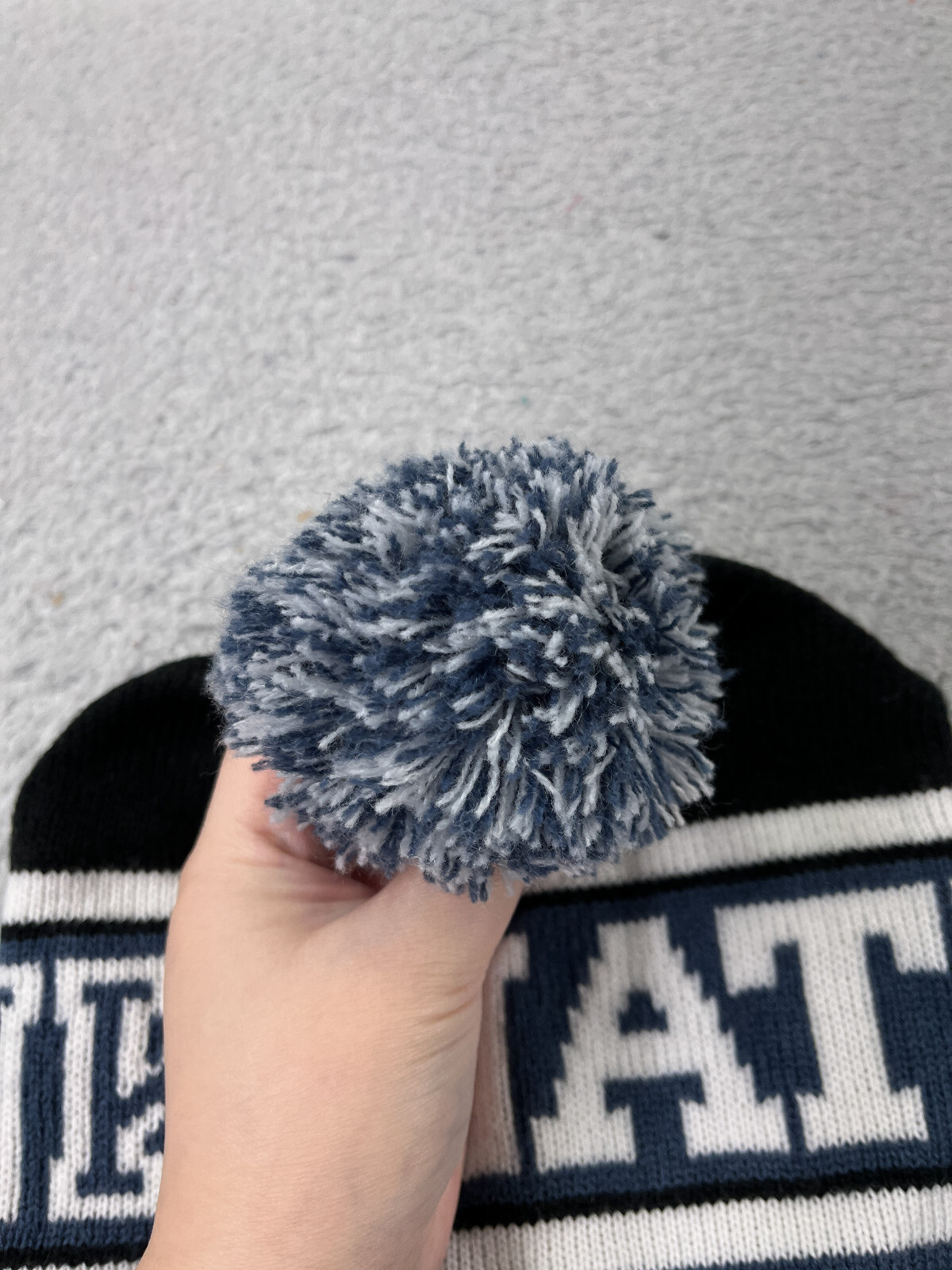 Victoria's Secret Beanie Toque Adult One Size Blue White Pom PINKNATION Acrylic