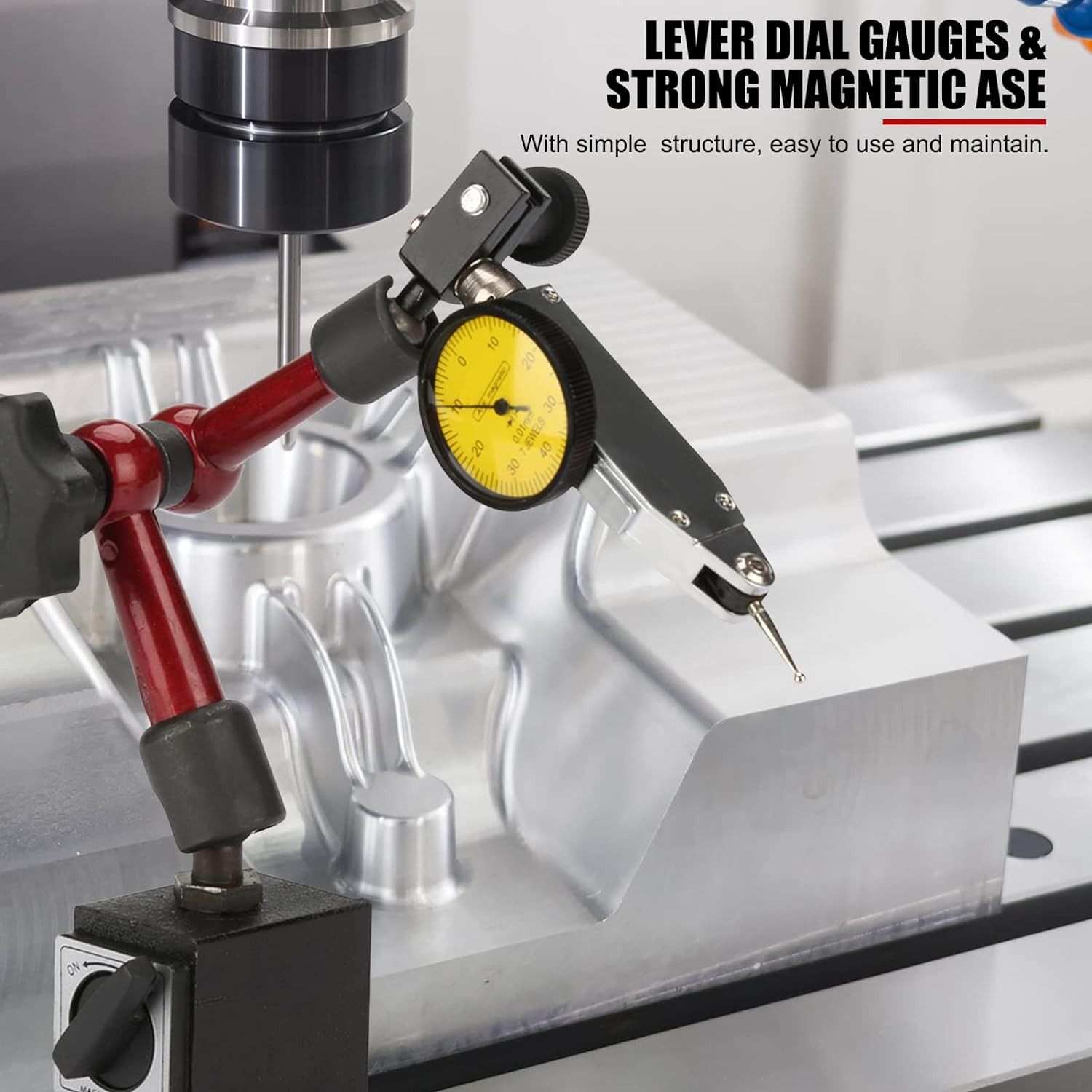 0 to 0.8Mm Lever Type Test Indicator with Magnetic Base Set, 32Mm Dial Diameter