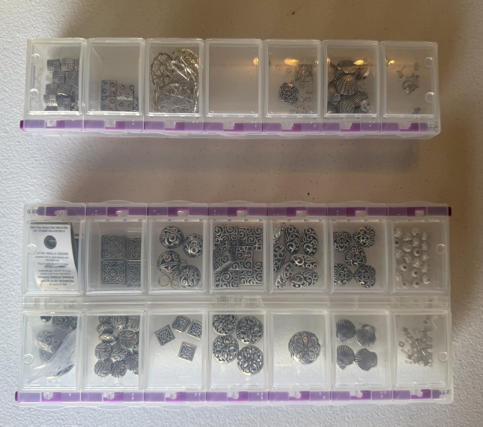 Lot Of 2 Craft mates Lockables Storage Cases With Assort. Silver Plated Beads