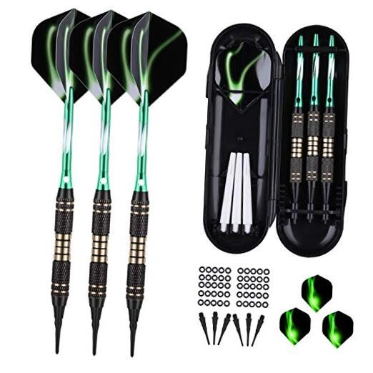 Professional 18/20 Gram Soft Tip Darts Set - Green Plastic Tip - 18g