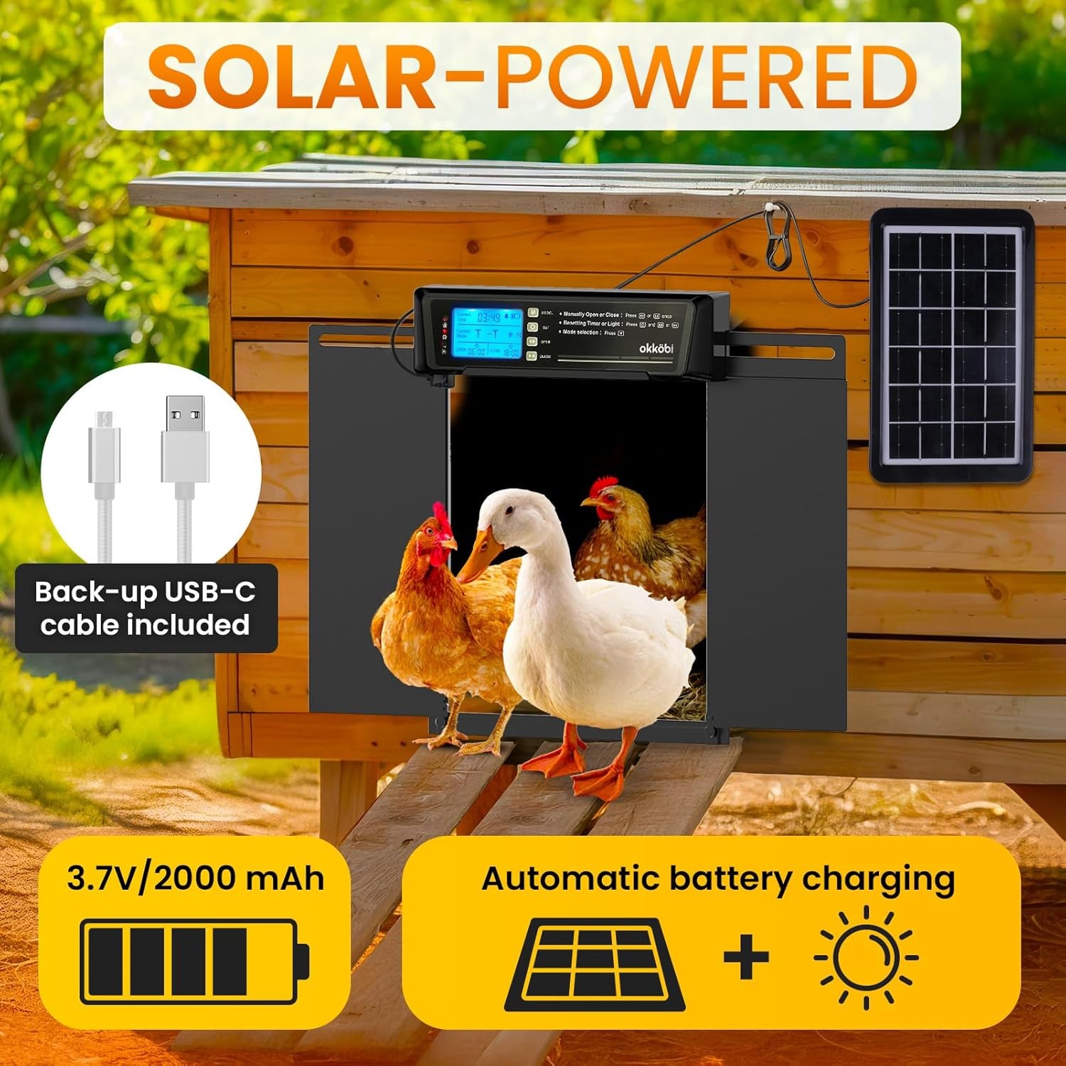 Extra Large Automatic Chicken Coop Door Solar Powered, Aluminum Auto