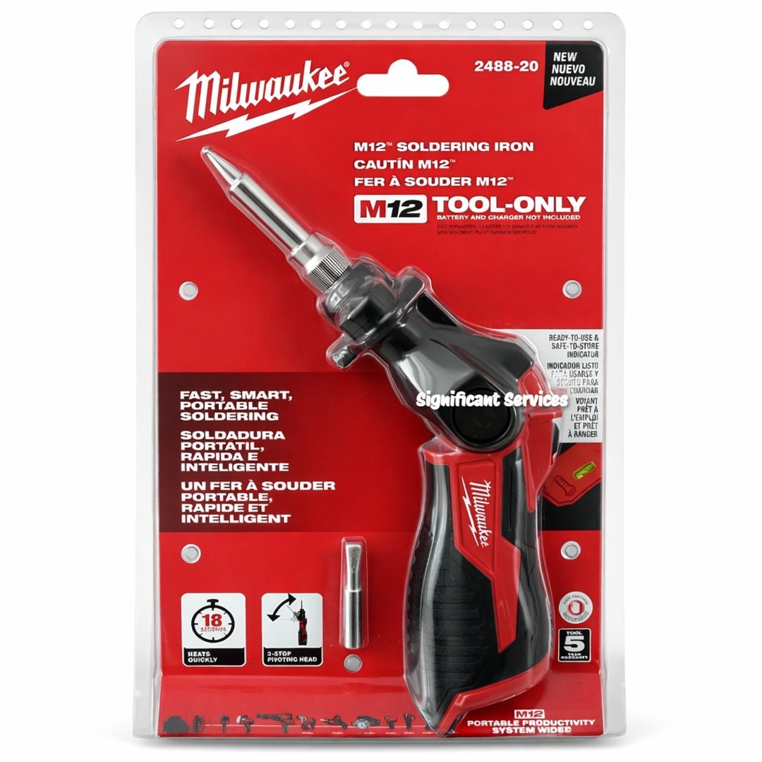 Milwaukee 2488-20 M12 12V Cordless Soldering Iron 3-Stop Pivoting Head Bare Tool
