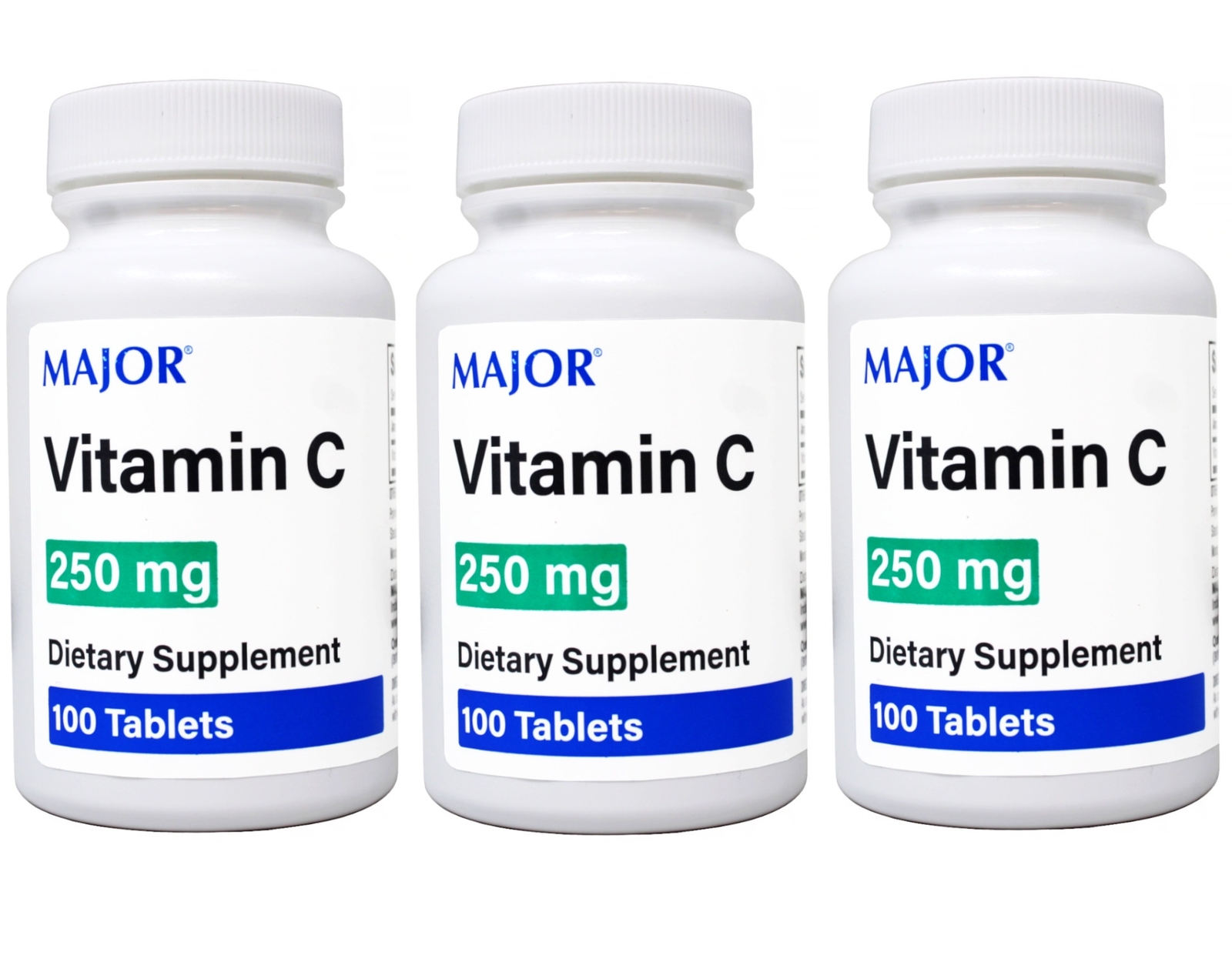 3 Pack - MAJOR Vitamin C 250 mg Ascorbic Acid Tablets, 100 Count
