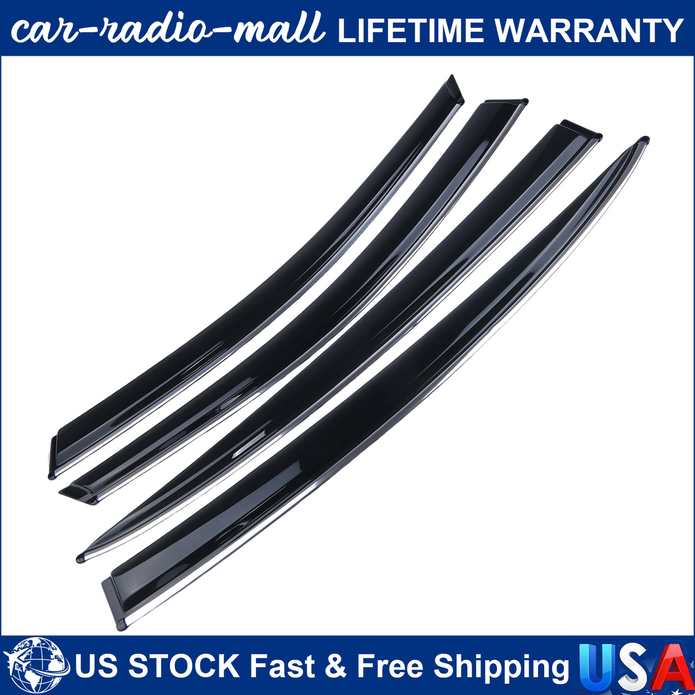 4Pcs Tape-on For KIA K4 2025+ Rain Guards Window Visors W/ Stainless Steel Trims