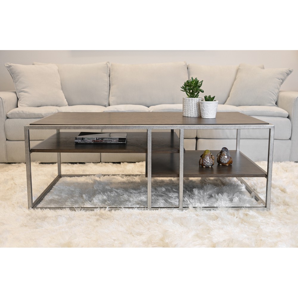 Padena Metal Frame Wood Coffee Table with Shelf Living Room