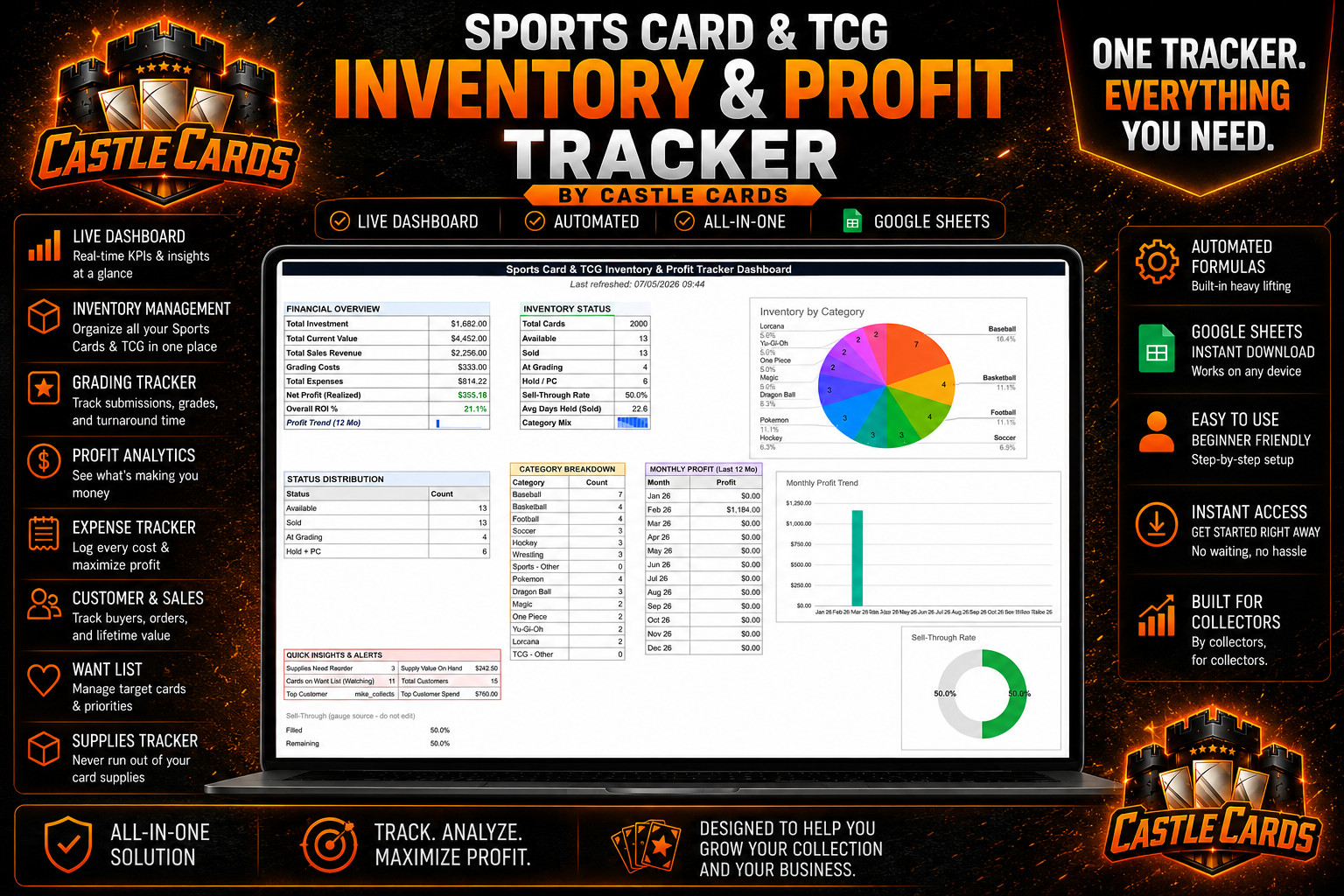 Sports Card & TCG Inventory & Profit Tracker | Automated Google Sheet