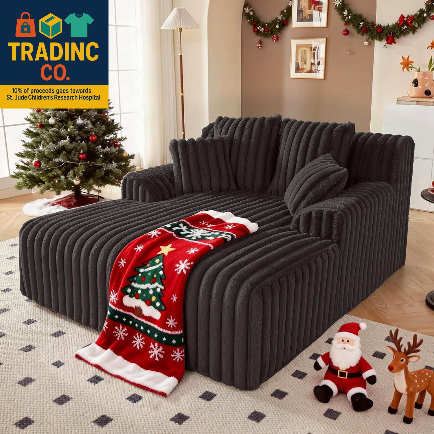 53.5”W Oversized Chaise Lounge Chair Indoor, Boneless Couch with 4 Pillows, Cozy