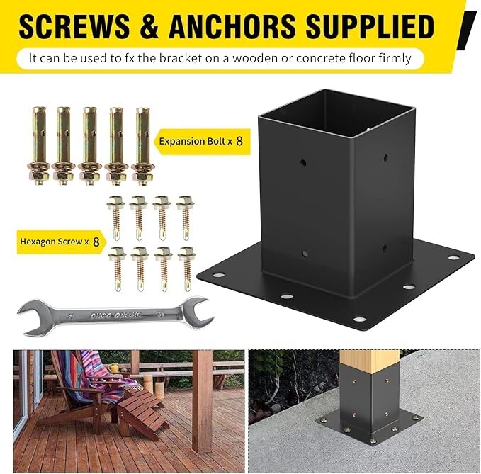 6X 6 Post Base 3PCS,Inner Size 5.6"x5.6"Deck Post Base,Heavy Duty Metal Black P