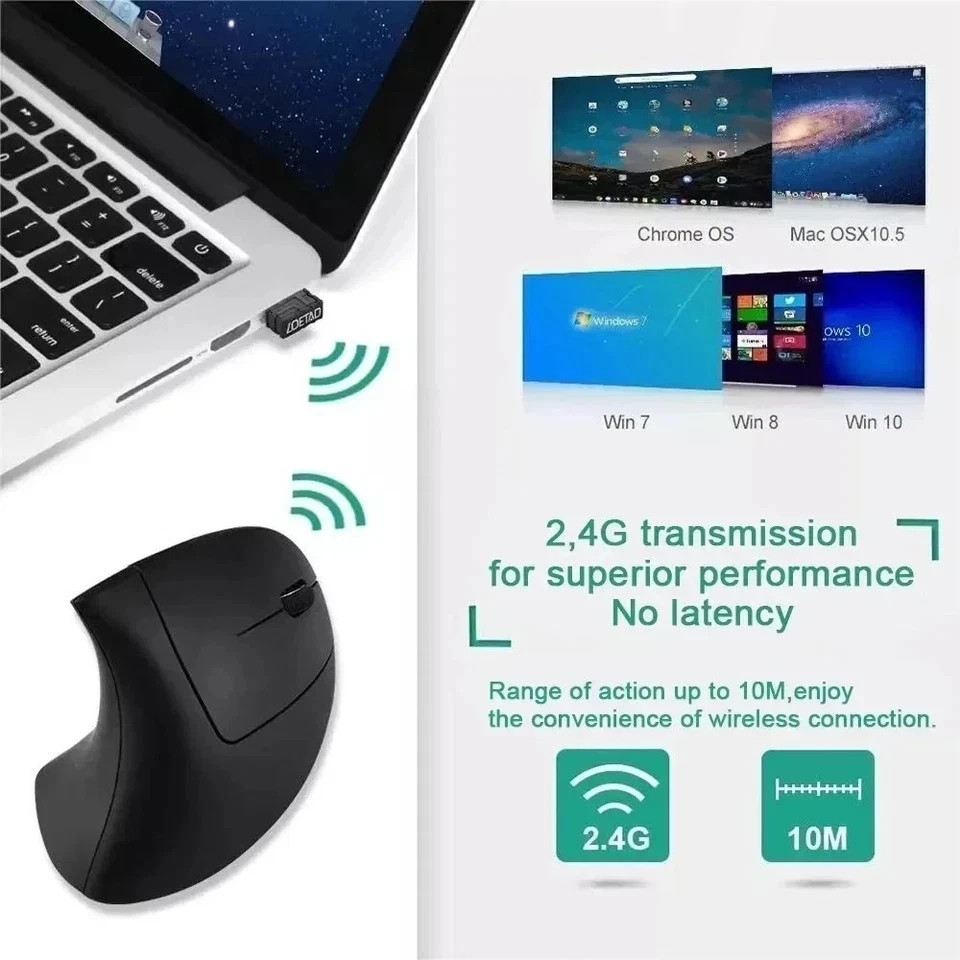 Vertical Mouse Ergonomic 2.4GHz Wireless Optical Mice 3 Adjustable DPI 800/1200/