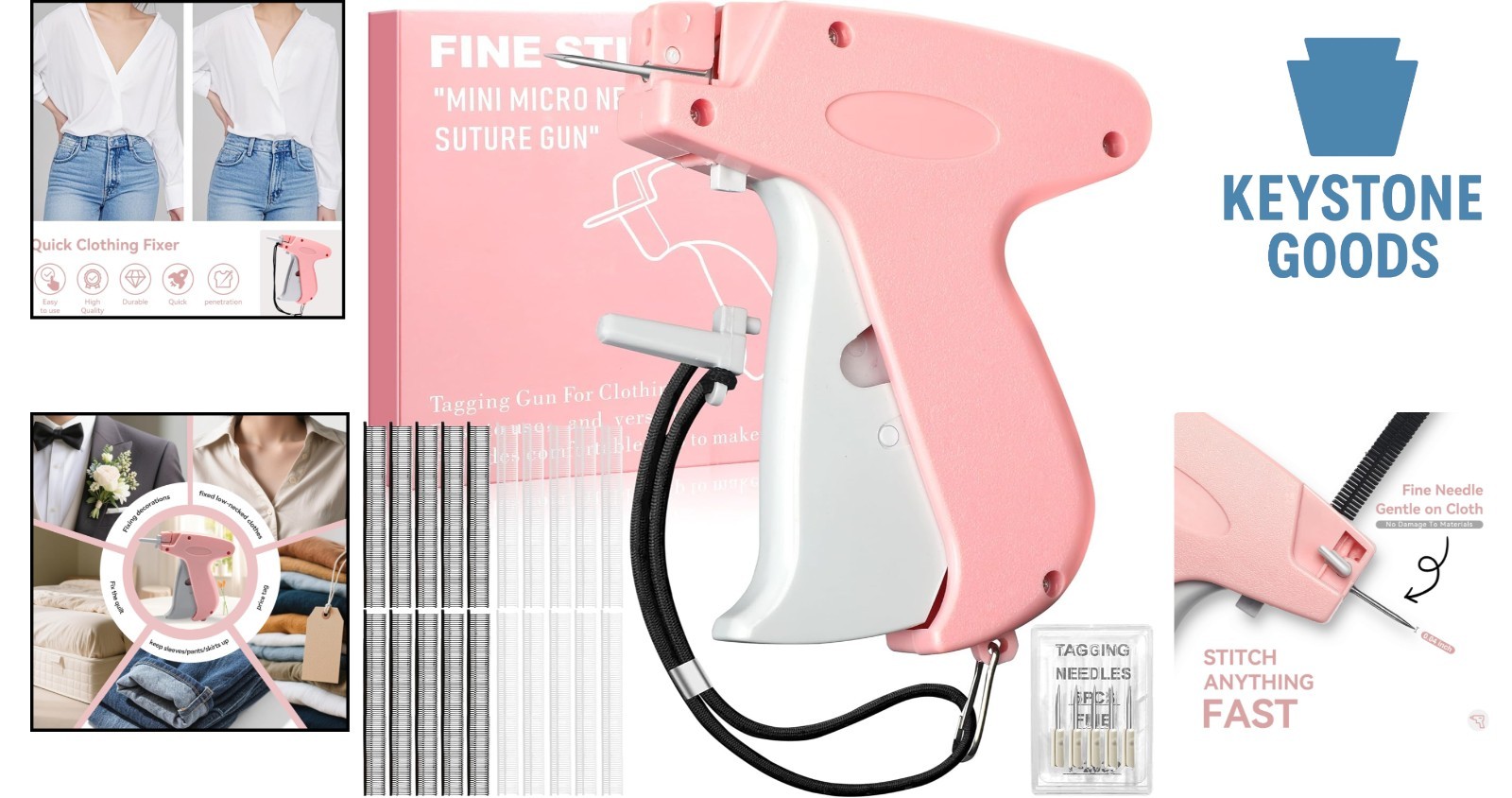 Portable Handheld Stitch Gun & Tagging Kit for Clothes - Micro Stitcher with ...