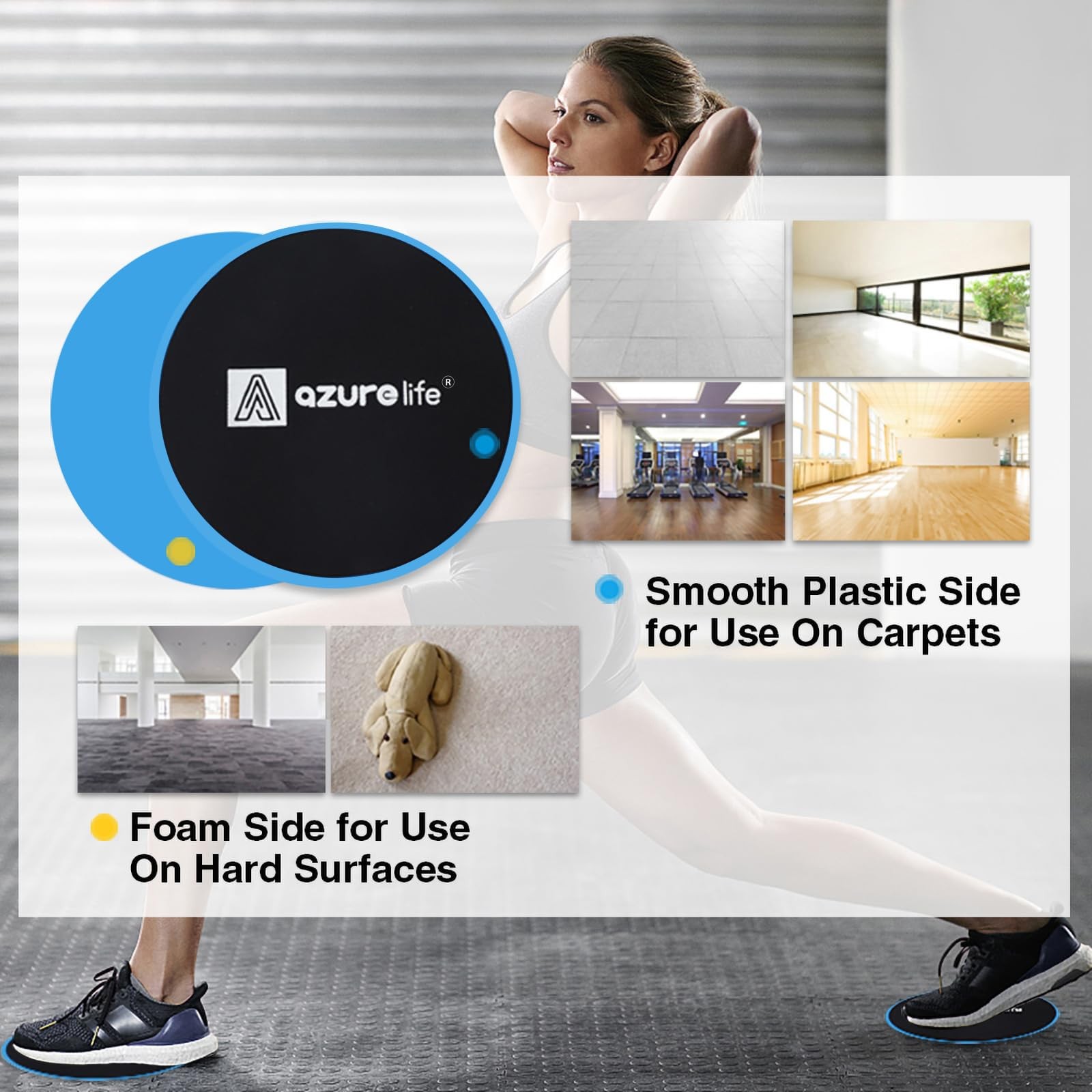 A AZURELIFE Exercise Core Sliders, Dual Sided Exercise Gliding Discs Use on C...