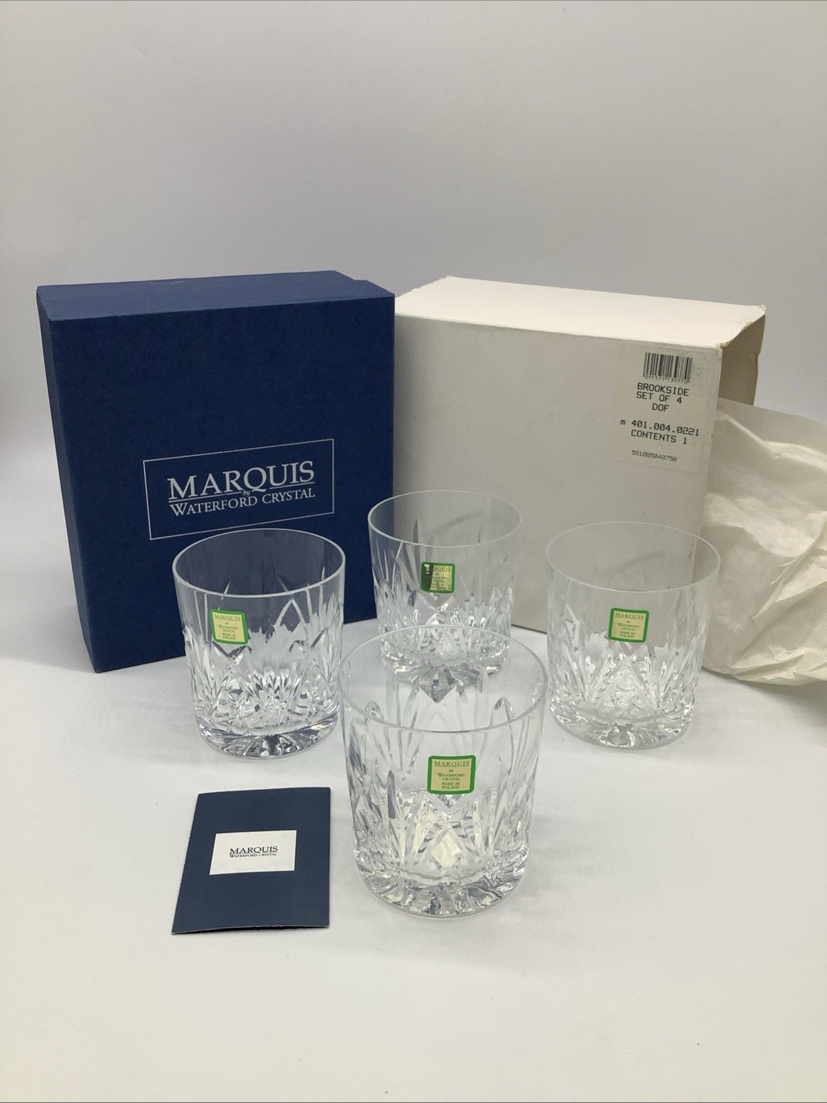 Waterford Marquis Brookside Set of 4 Old Fashioned Whiskey Rocks Glasses NEW!