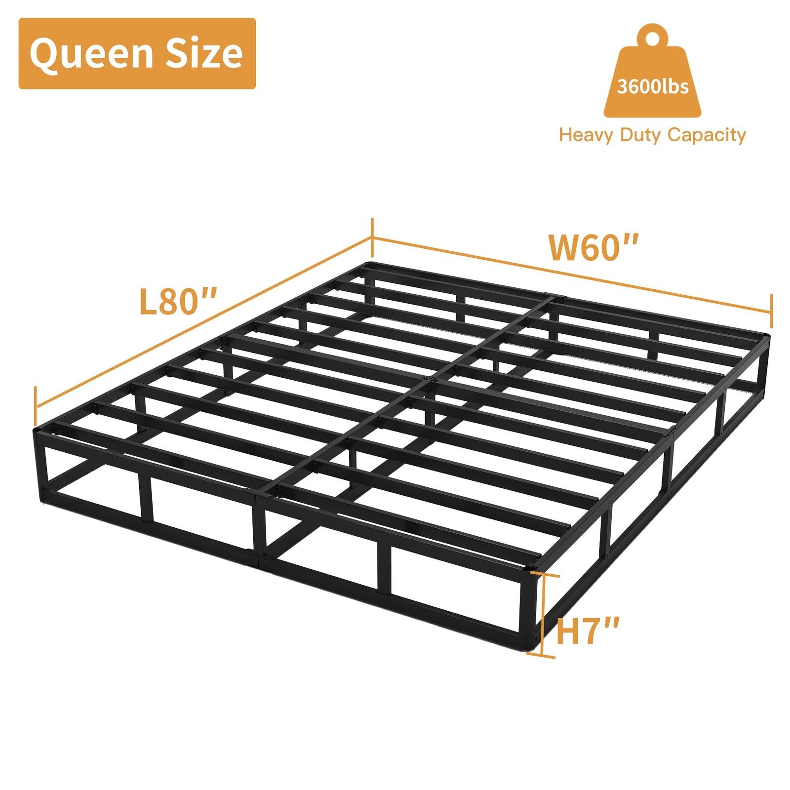 Queen Box Spring 7" Heavy Duty Metal Frame Mattress Foundation Fabric Cover
