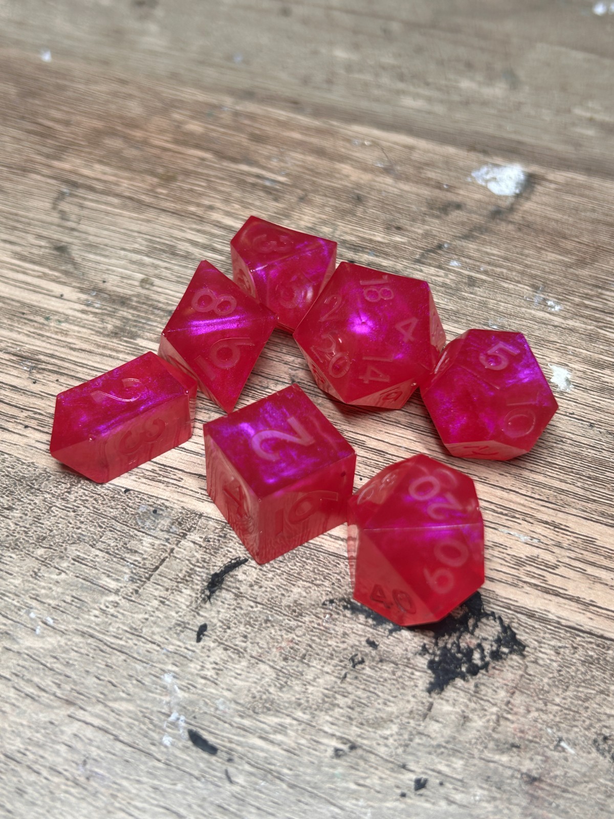 RAW* Dice: Deep Pink _ Resin-Cast Dice Set  *See Description* Handmade, D&D