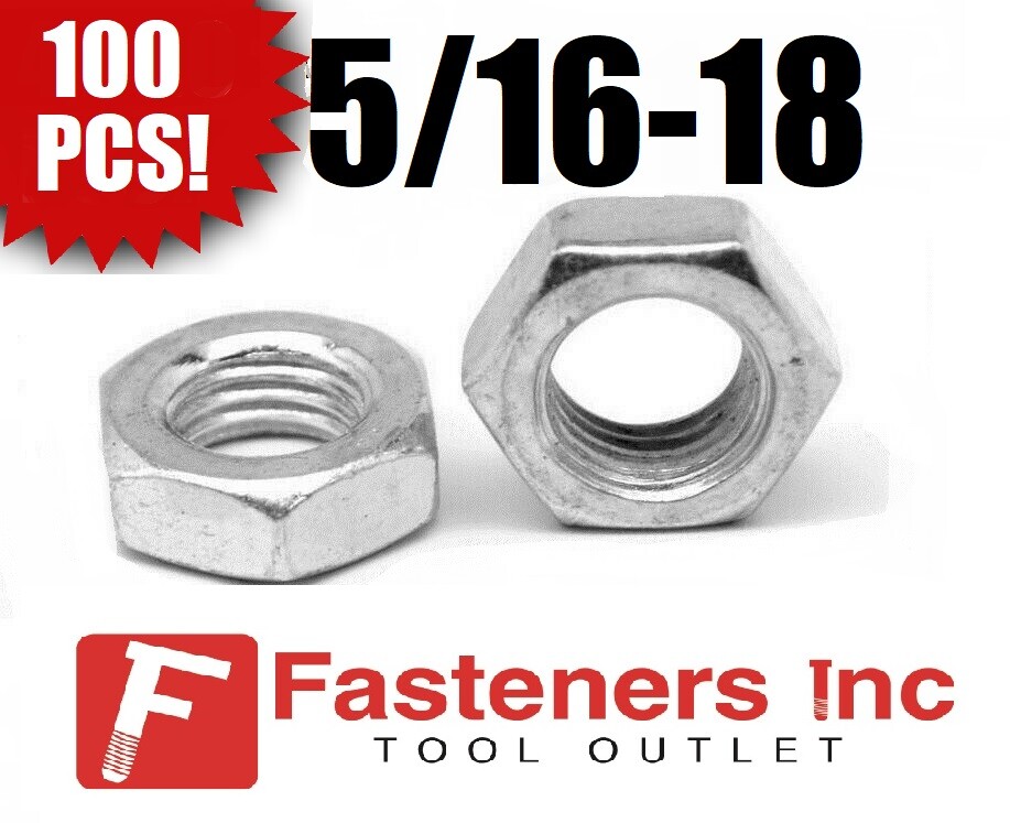 (Qty 100) 5/16-18 Hex Jam (Thin) Nuts Zinc Plated Low Carbon Grade 2