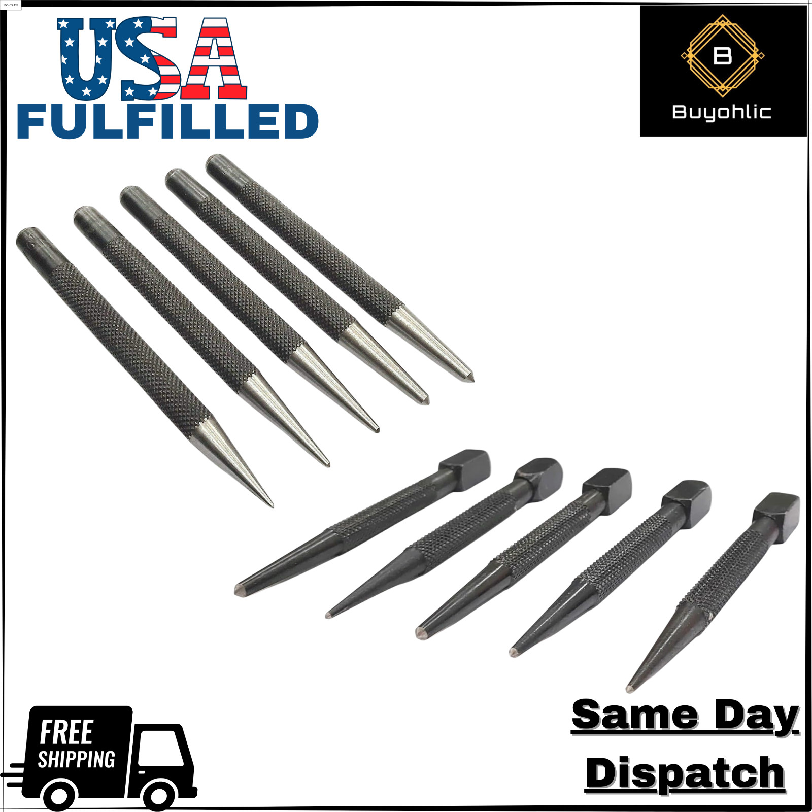 Set of 5Pcs Center Punch-Imperial Standard Hard Metal-Wood Working-USA FULFILLED