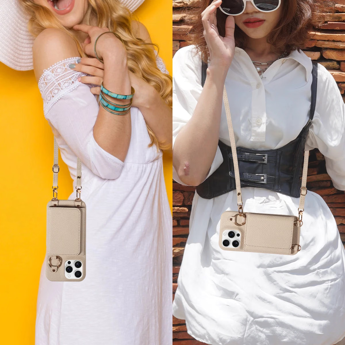 Color: Beige, Bundle: Case & Strap, Material: Artificial Leather, Compatibility
