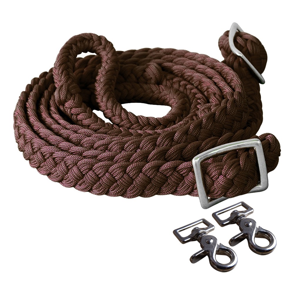 1" X 8Ft Hilason Braided Poly Horse Barrel Reins Flat W/ Easy Grip Knots Snaps