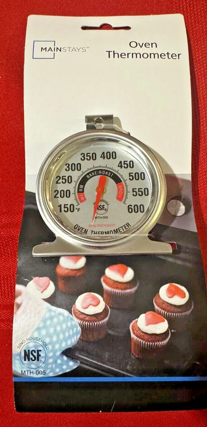 NEW Mainstays Stainless Steel Oven Grill Thermometer Large Numbers Stand or Hang
