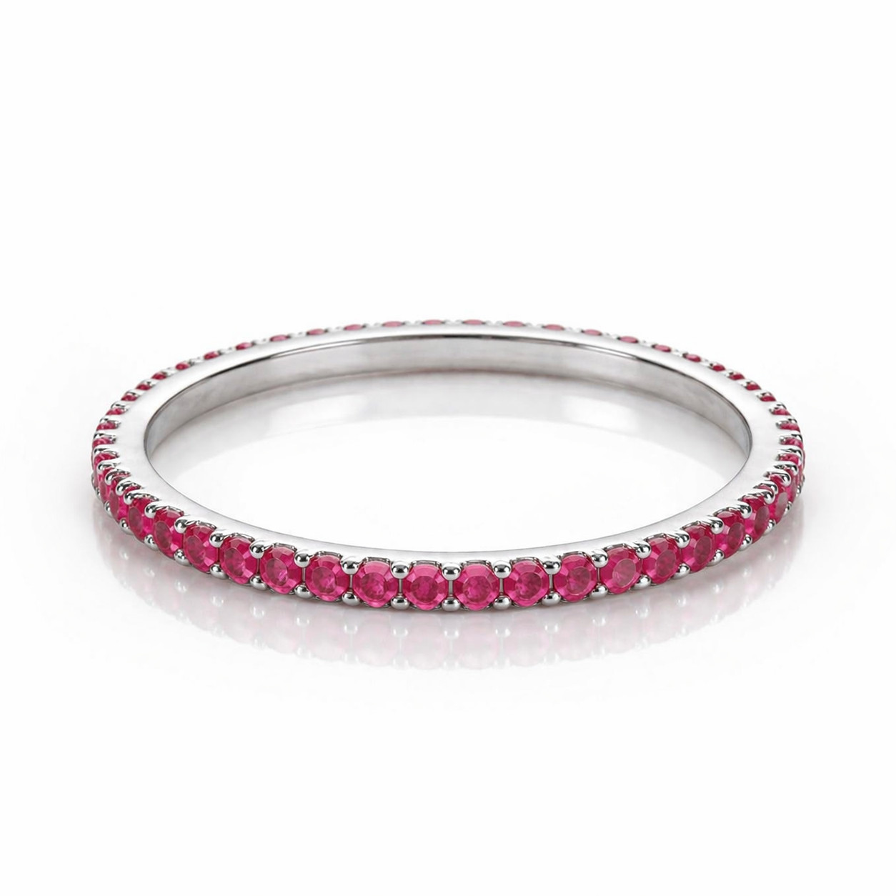 925 Sterling Silver Ruby Round 1.50MM Stackable Full Eternity Band Ring