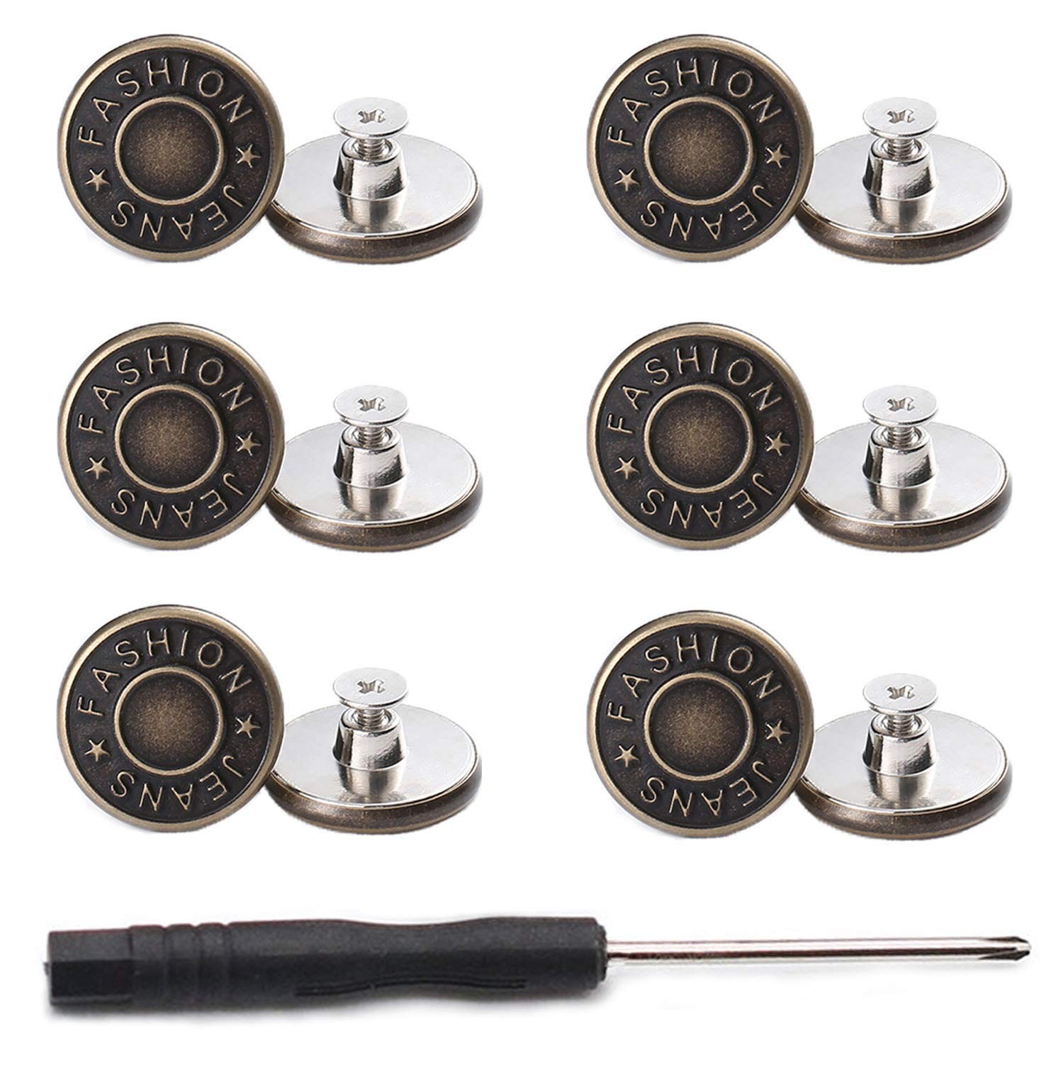GIYOMI 17mm No Sewing Jeans Buttons Replacement Kit with x 12, Brass