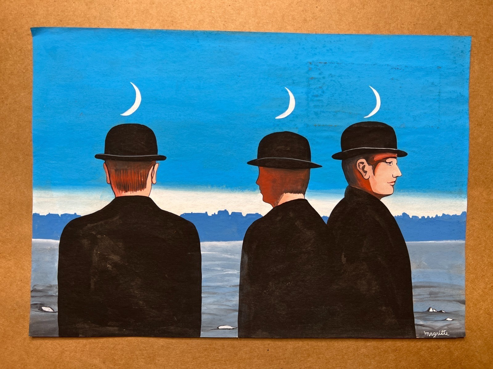 Rene Magritte (Handmade) Drawing On old Paper Signed & Stamped Mixed Media
