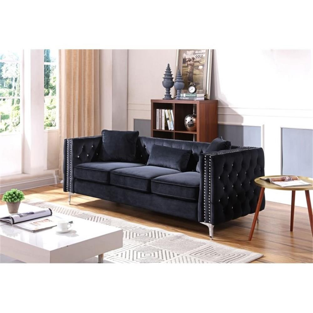 Glory Furniture Paige Velvet Sofa in Black