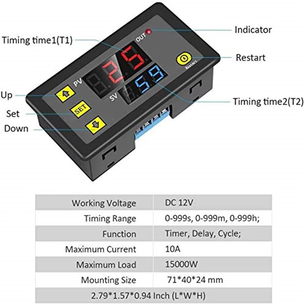 DC 12V Digital Delay Relay LED Display Cycle Timer Control Switch Adjustable