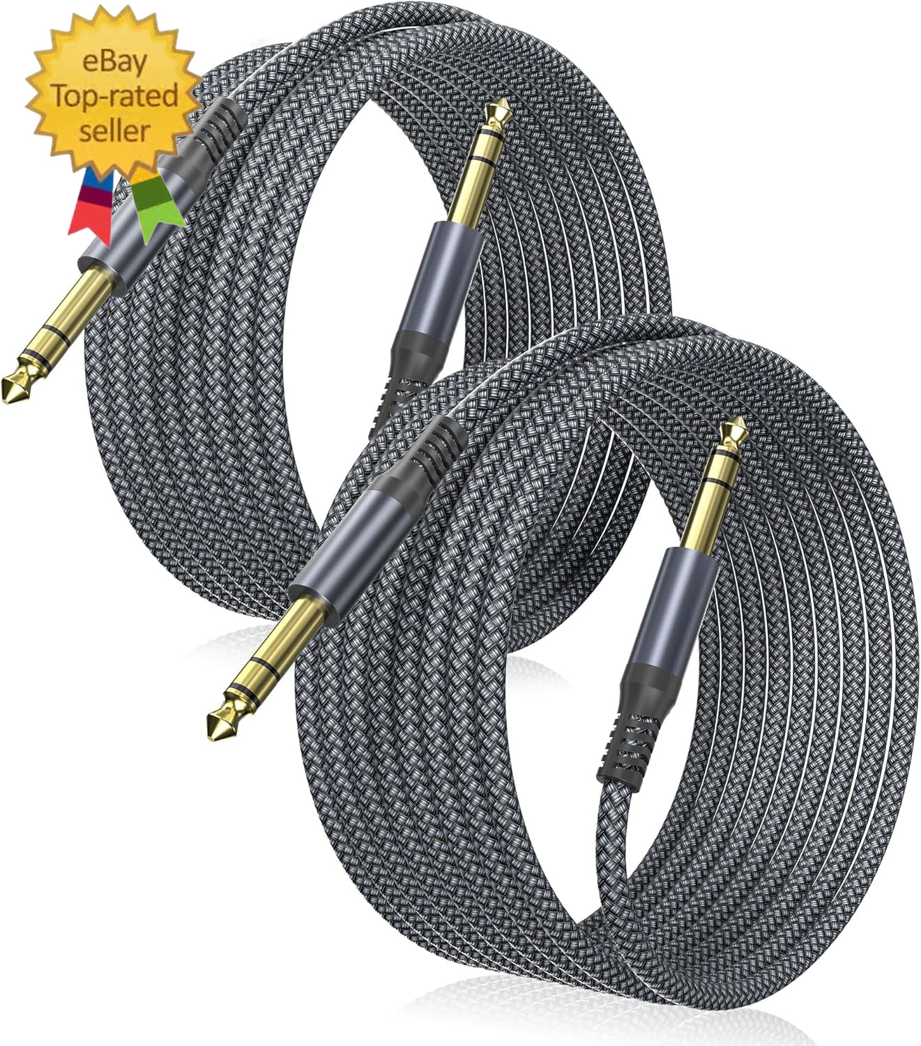 1/4 Inch TRS Instrument Cable 20Ft 2-Pack,Straight 6.35Mm Male Jack Stereo Audio