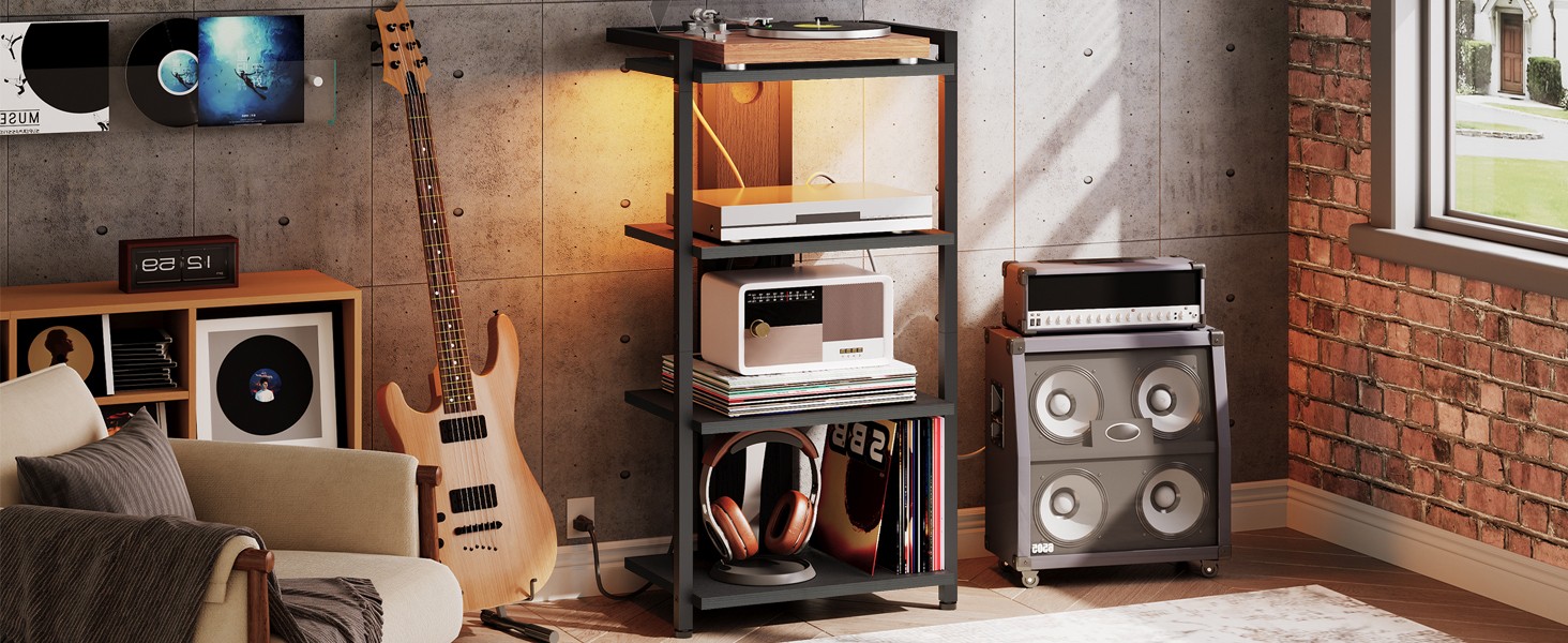 4-Tier AV Media Stand, Media Console with Charging Stat and LED