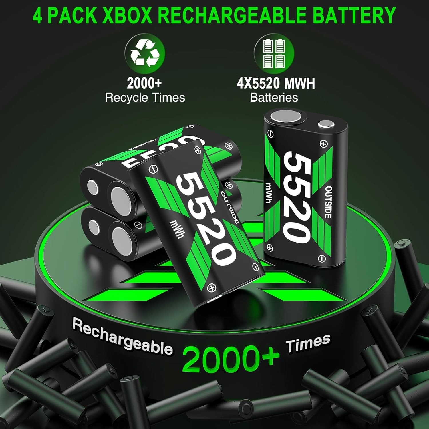 4x5520mWh Controller Battery Pack for X-Series X/S, Rechargeable Battery for ...
