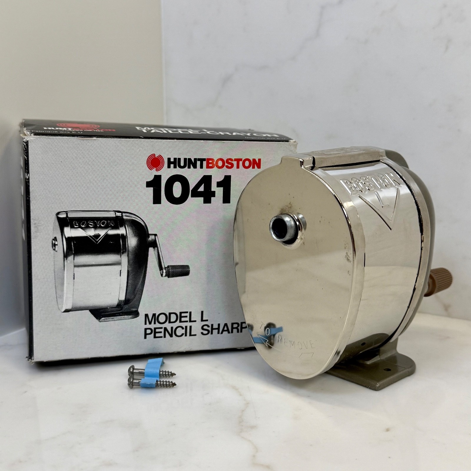 90s VTG Hunt Boston 1041 Model L Pencil Sharpener Unused Open Box With Screws