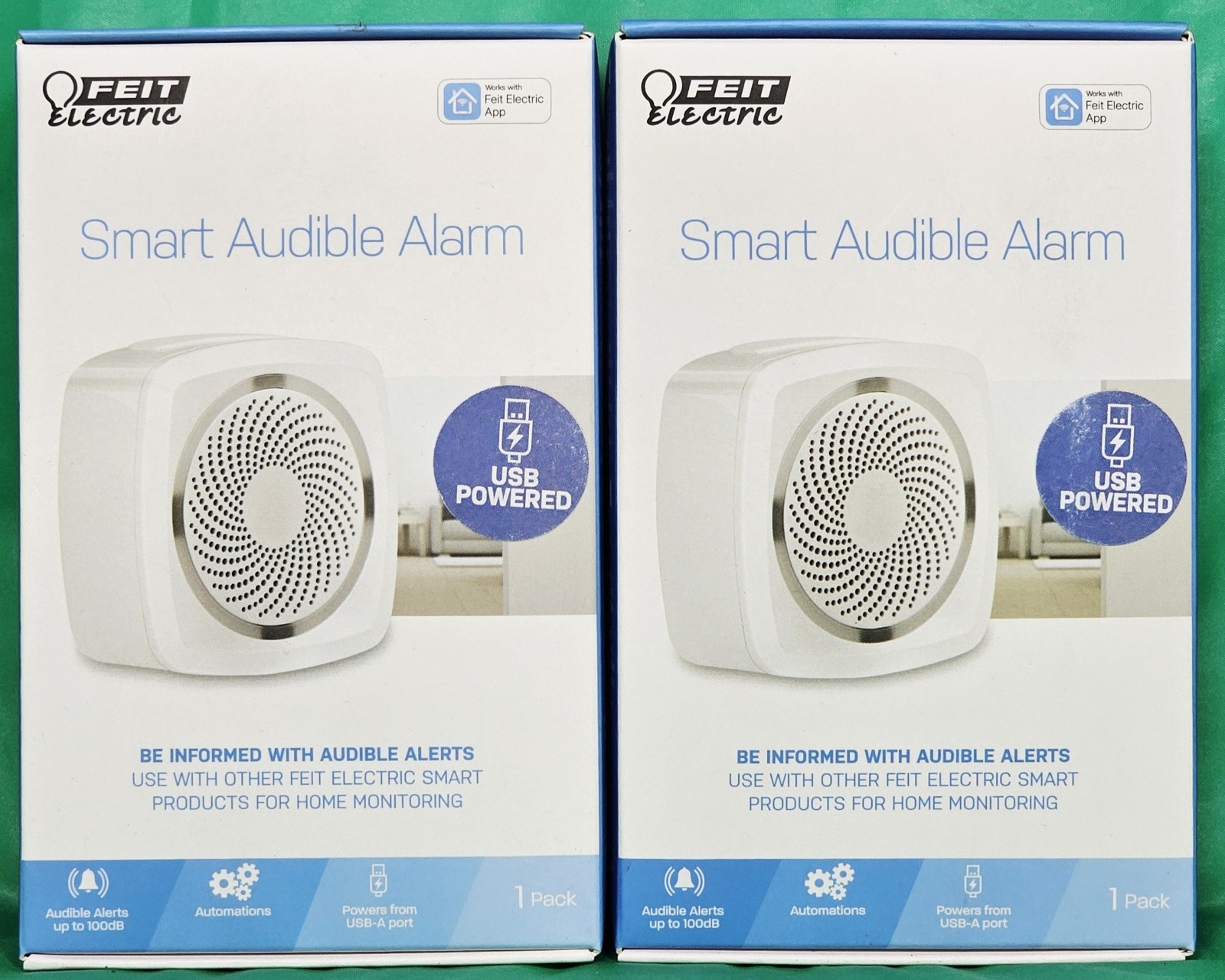 ***(Lot Of 2) Feit Electric Smart Audible Alarm Wi-Fi USB Powered Indoor (100dB)