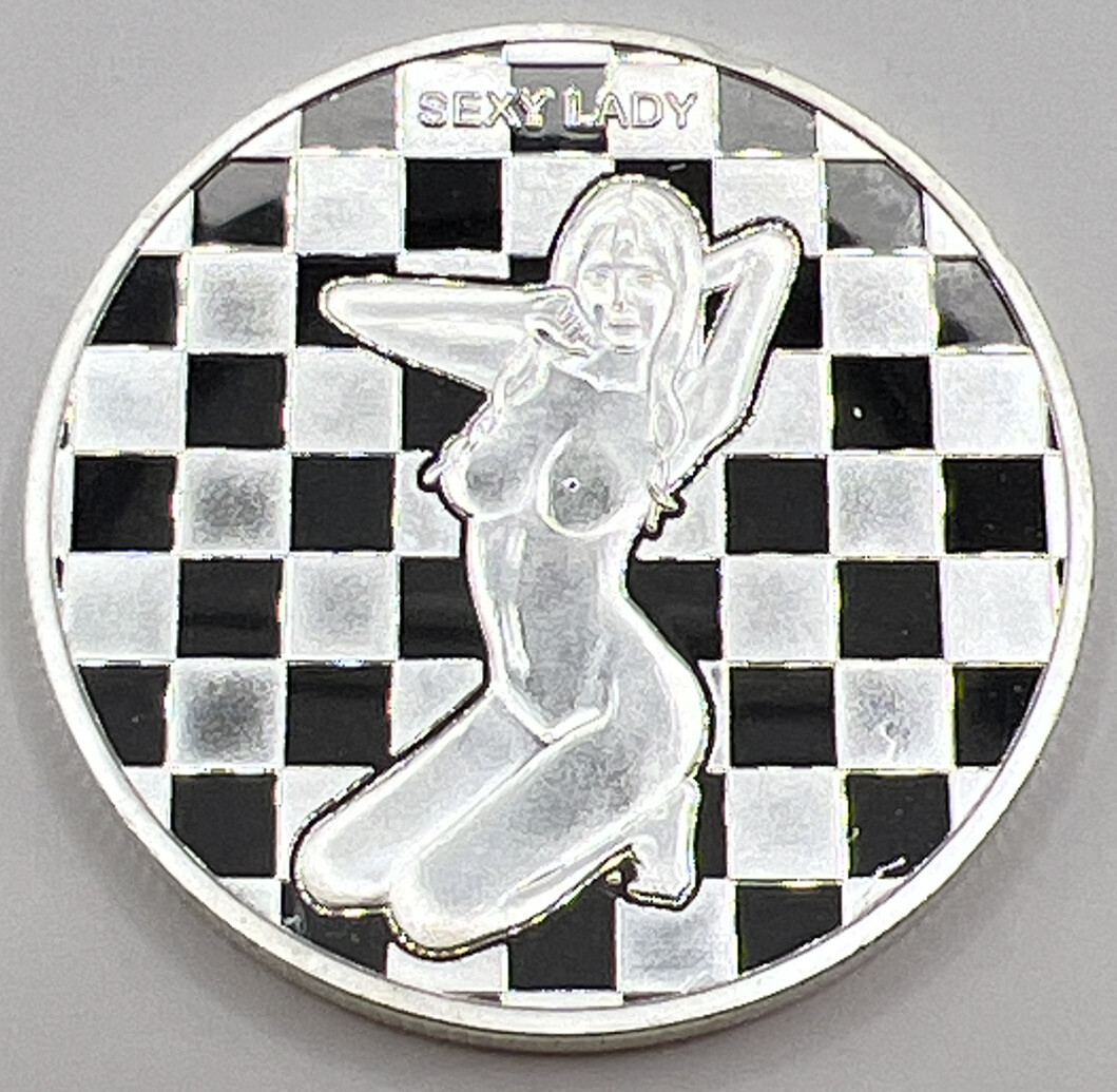 * Sexy Lady Adult Flipping Coin With Racing Checkers Silver Plated Novelty Coin