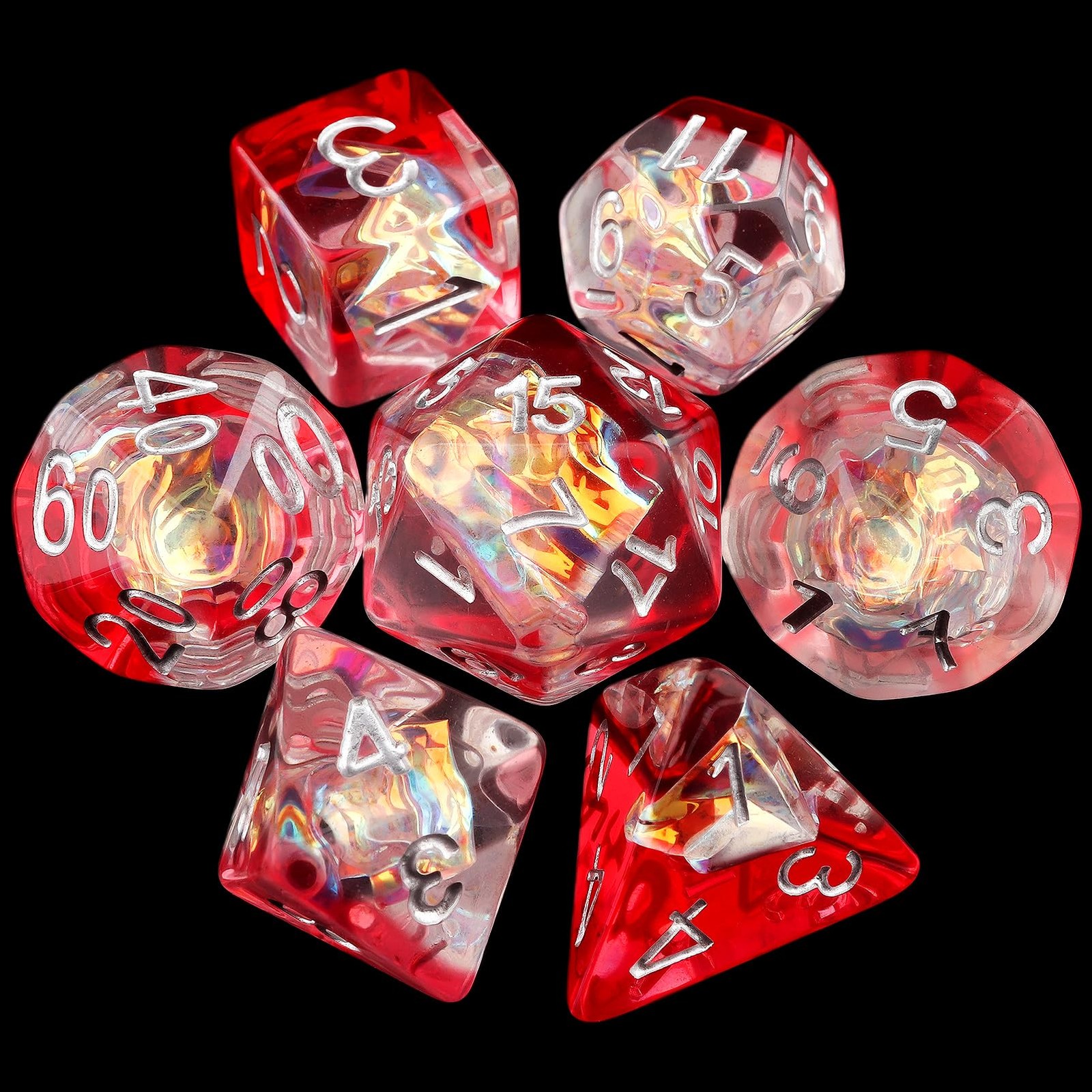 Haxtec Red Clear DND Dice Set 7PCS Filled Resin Polyhedral D&D Dice with Bag,...