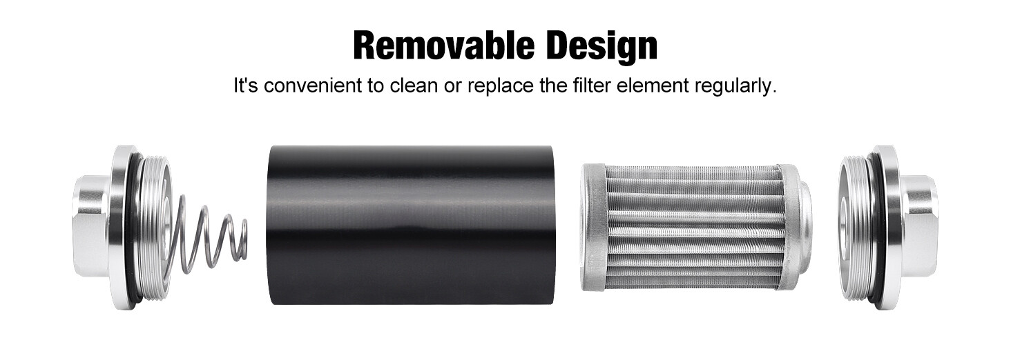 High Flow Inline Fuel Filter 100 Micron Cleanable 6AN 8AN 10AN Adapter Universal