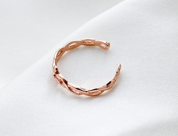 Solid Metal 925 Silver Women Infinit Flower Adjustable Toe Ring Rose Gold Plated