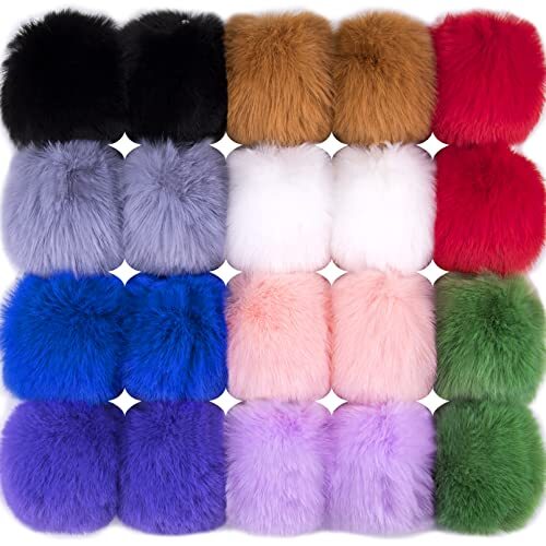 20 Pieces Faux Fur Pom Pom Balls DIY Faux Rabbit Fur Fluffy Pom Bright Color